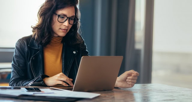 Woman working on laptop