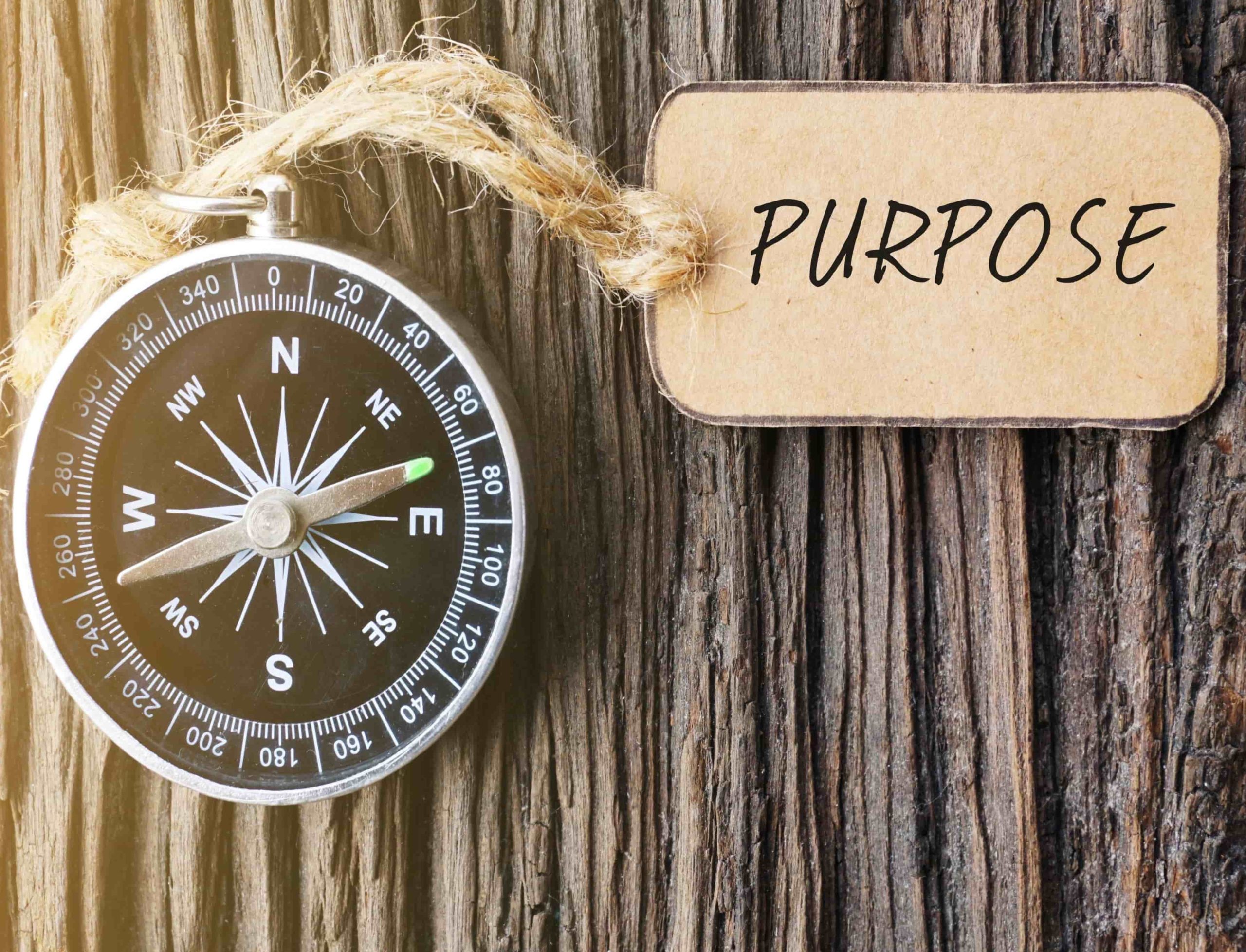 Focus on your purpose: Picture of compass with tag saying 'Purpose'