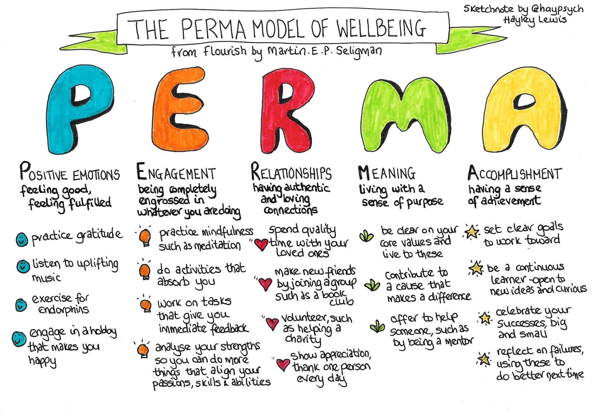 Dr. Lewis's Sketchnote summarizing the PERMA framework.