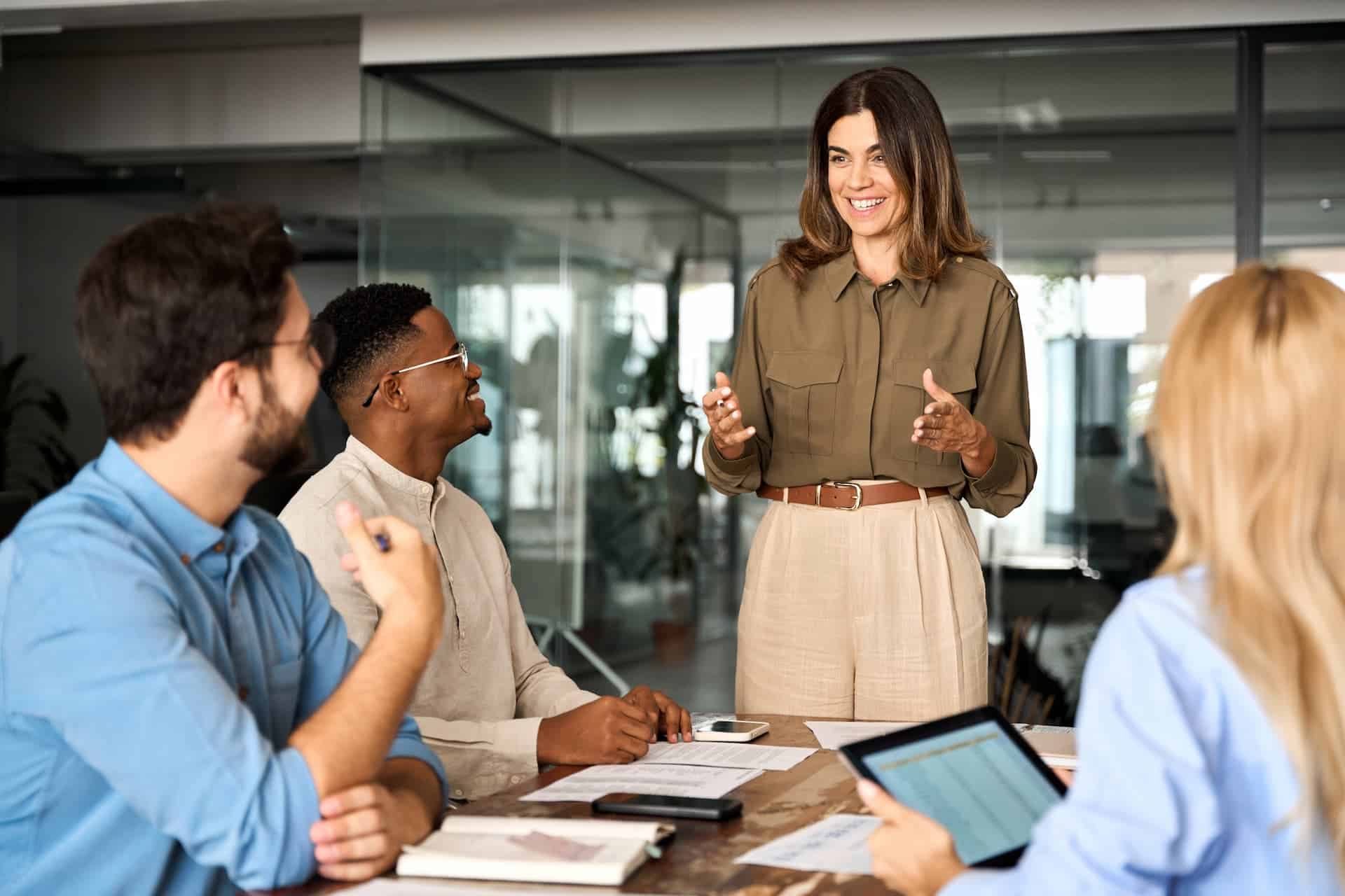 A team listening to their managers advice.