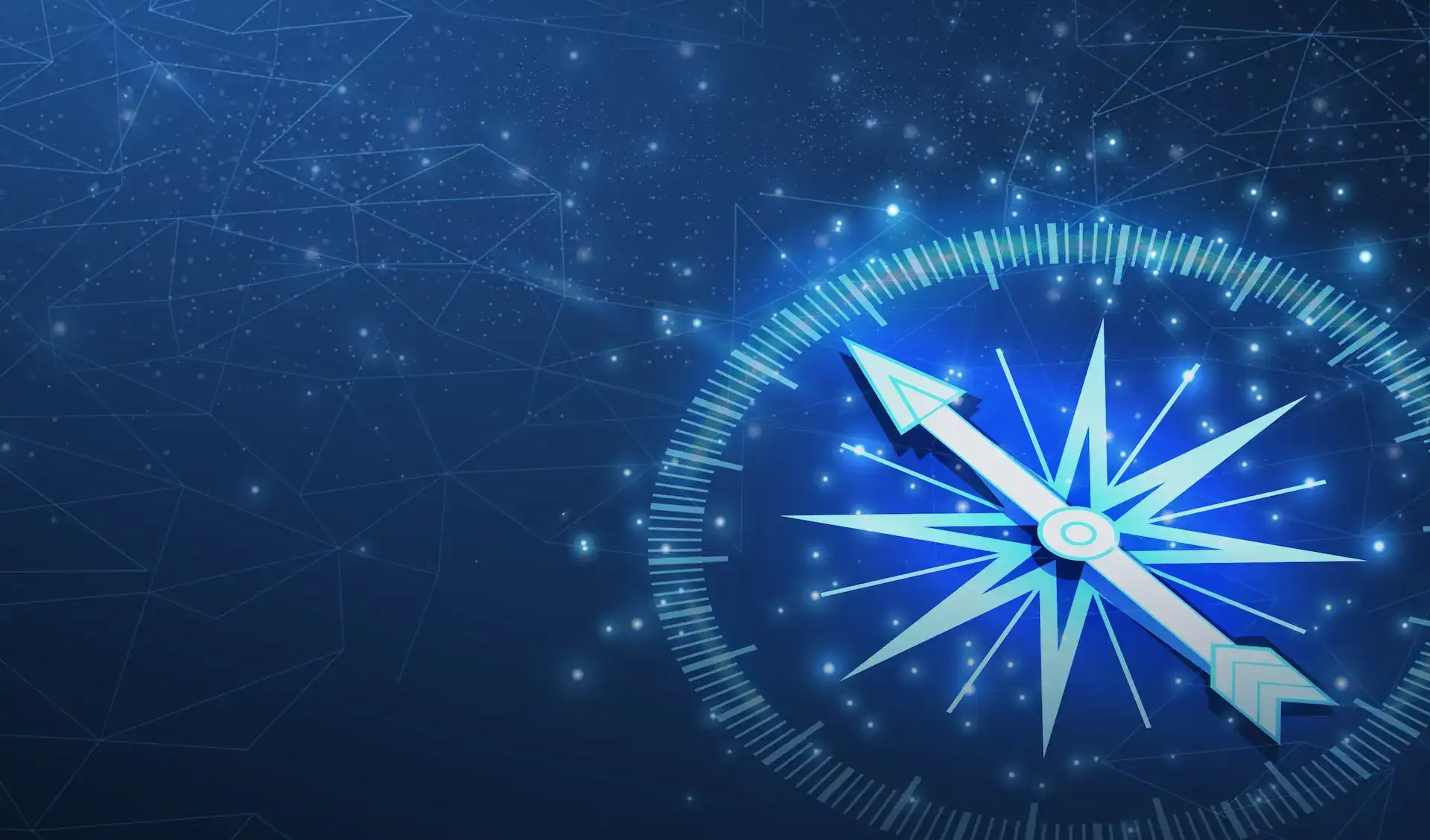 A blue, digital-looking compass symbolizing organizational navigation.