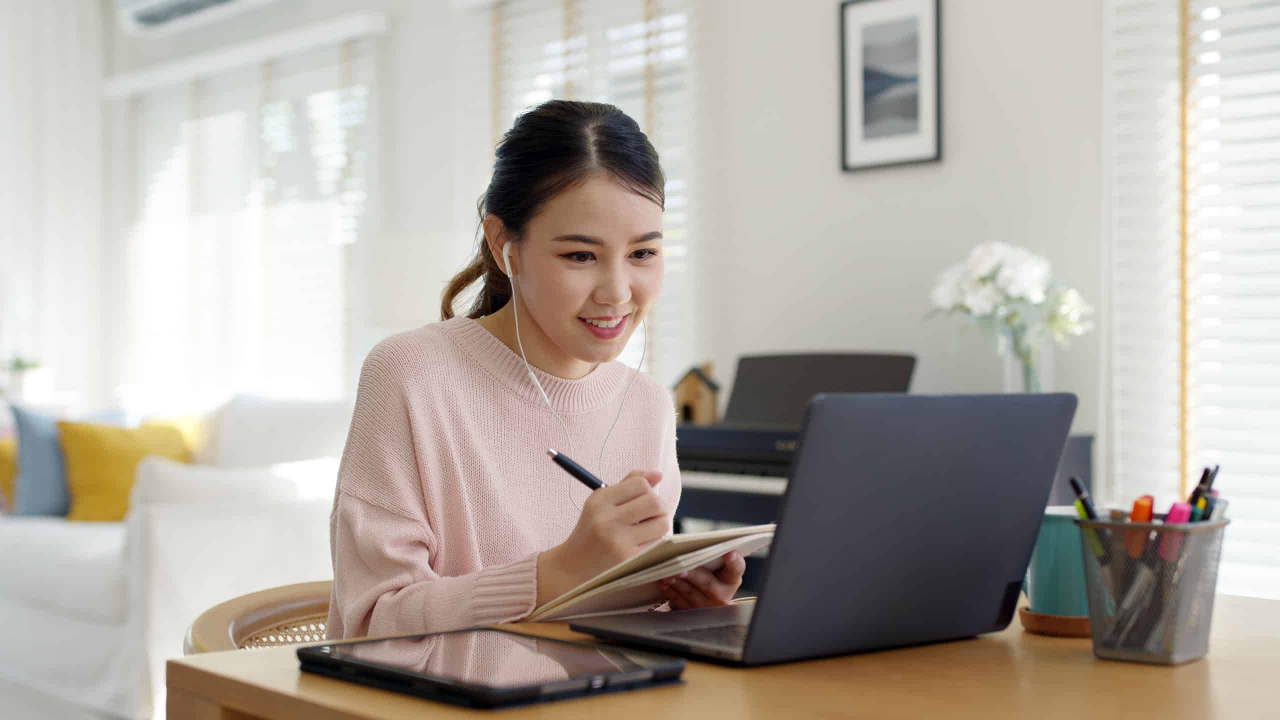 Professional participating in an online career guidance session from home.