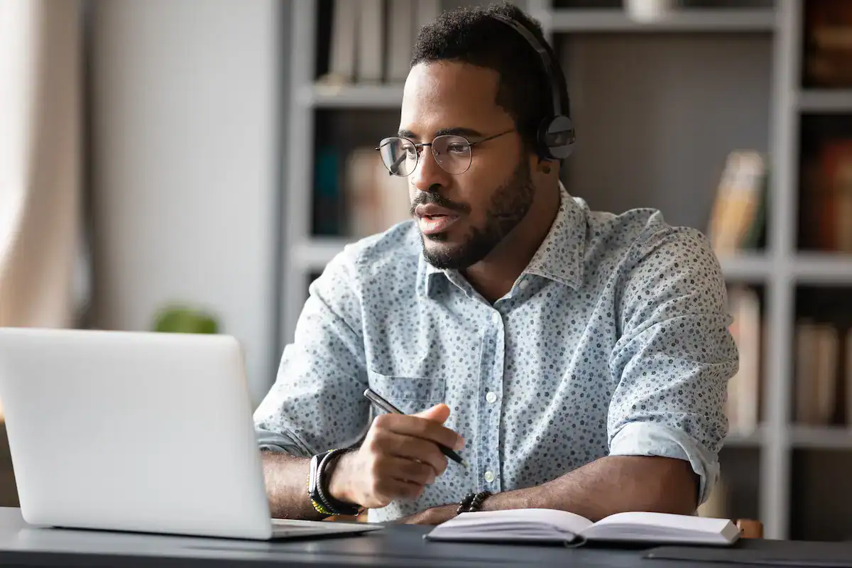 Professional participating in an online workplace skills training session.